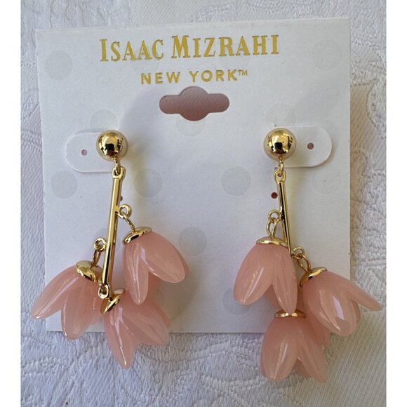 Isaac Mizrahi Dainty Light Pink Dangle Flowers Goldtone Earrings MSRP $38 - Picture 4 of 9
